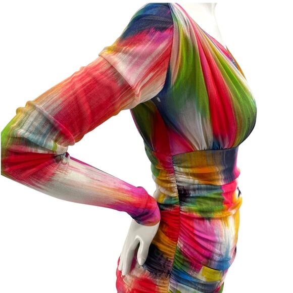 Fuzzi Womens Bodycon Multi Form Fitting Dress Long Sleeve Made in Italy NWT Lrg - Picture 8 of 14